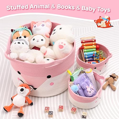 Miniatura 5 de Cesta grande de almacenamiento de juguetes para bebé, paquete de 3 (20 x 13.8 pulgadas), cesta tejida para ropa sucia para bebé, almacenamiento de