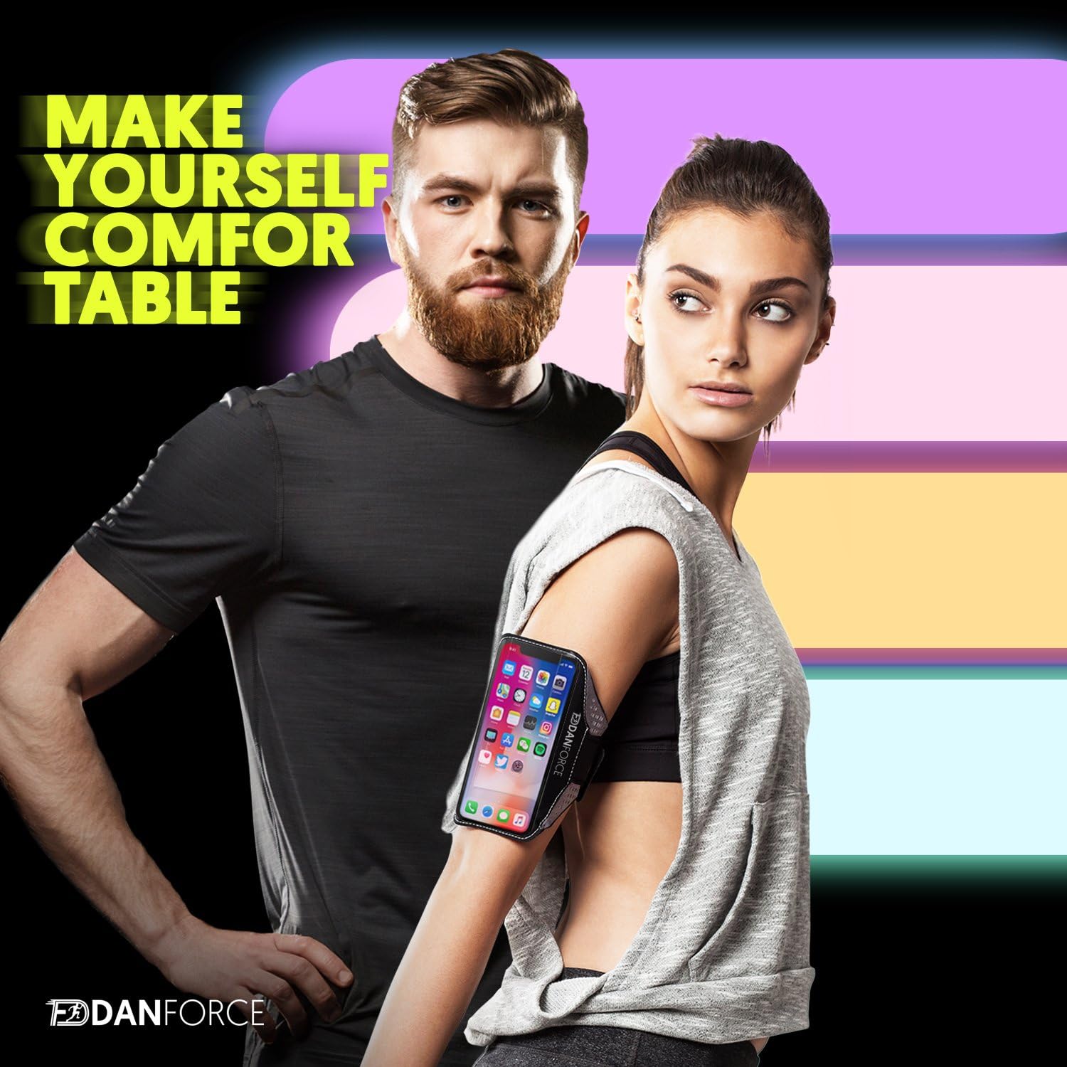 iPhone X, 8, 8+, 7, 7+, 6S, 6S+, 6, 6+ Sports Armband- Fingerprint Touch, Great for Running, Workouts or Any Fitness Activity, Unique Hidden Pocket for Stores Cash, Cards and Keys.
