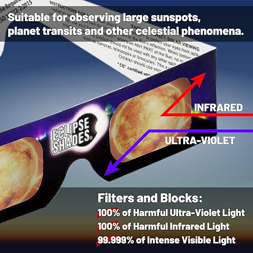 Miniatura 4 de Rainbow Symphony Gafas solares Eclipse, certificadas CE e ISO, seguras para la visión solar directa, fabricadas en Estados Unidos, azul y negro,