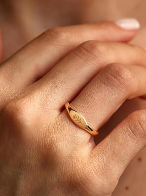 Birthflower Signet Gold Rings for Women Non Tarnish Dainty Birthday Gifts