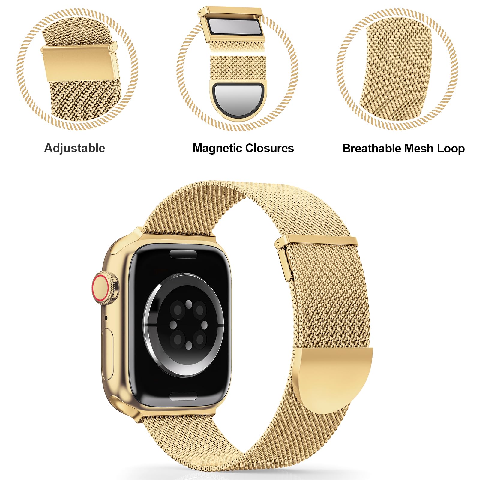 Higgs Cinturini Compatibile con Cinturino Apple Watch Ultra 3/2/1 49mm 46mm 45mm 44mm 42mm 41mm 40mm 38mm,Magnetiche Regolabili Doppie per iWatch Serie 11 10 9 8 7 SE 6 5 4 3 2 1,Maglia Milanese