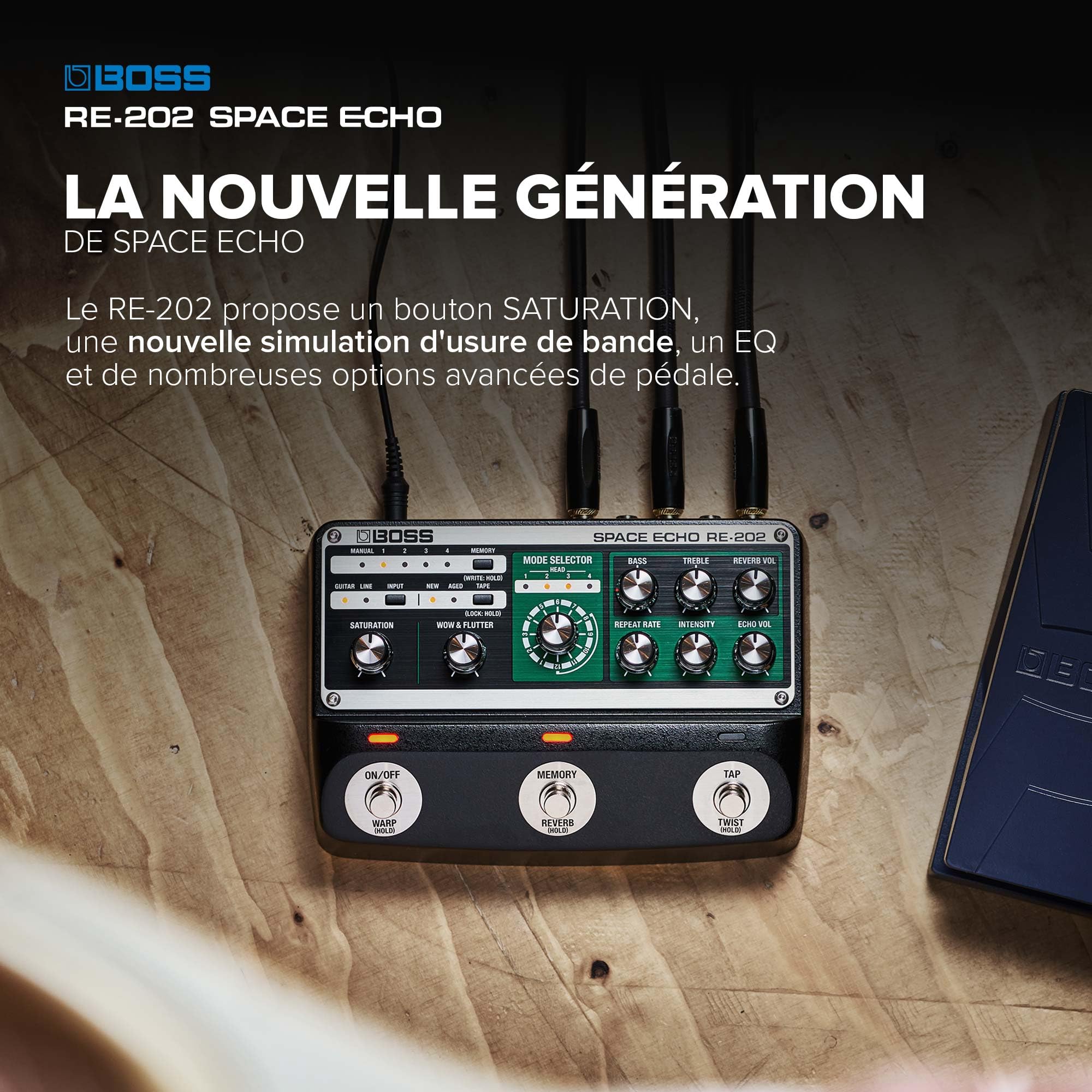 BOSS RE-202 Space Echo | Pédalier de delay, reverb et écho à bande | Une recréation moderne compacte du légendaire Roland RE-201 Space Echo | Véritable stéréo | Reverb à ressort