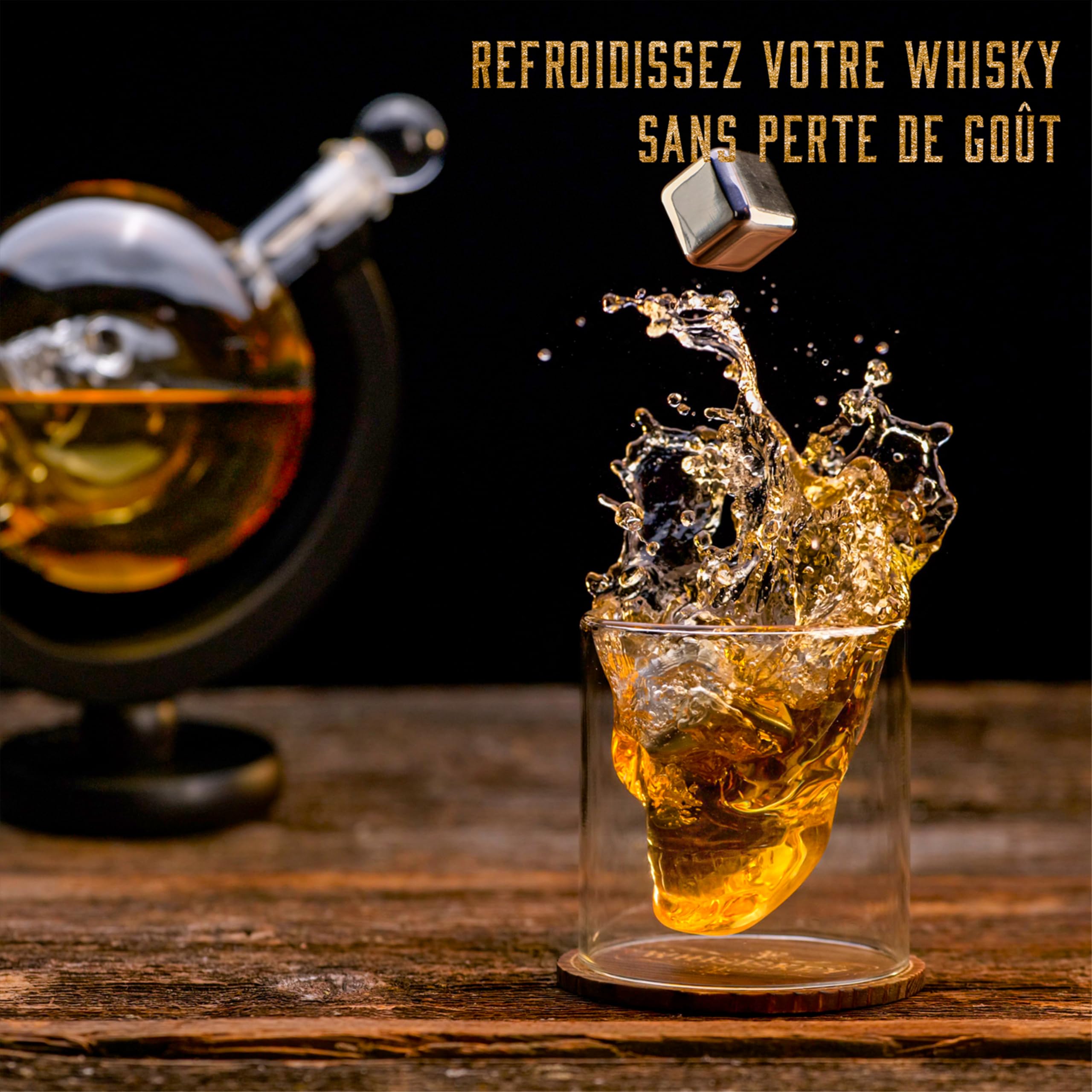 WHISISKEY Carafe Whisky - Carafe à Whisky - 900ML - Coffret Cadeau Homme - Idee Noel - Decanter avec 2 Verre à Whisky, 4 Pierre a Whisky, Whiskey Accessories