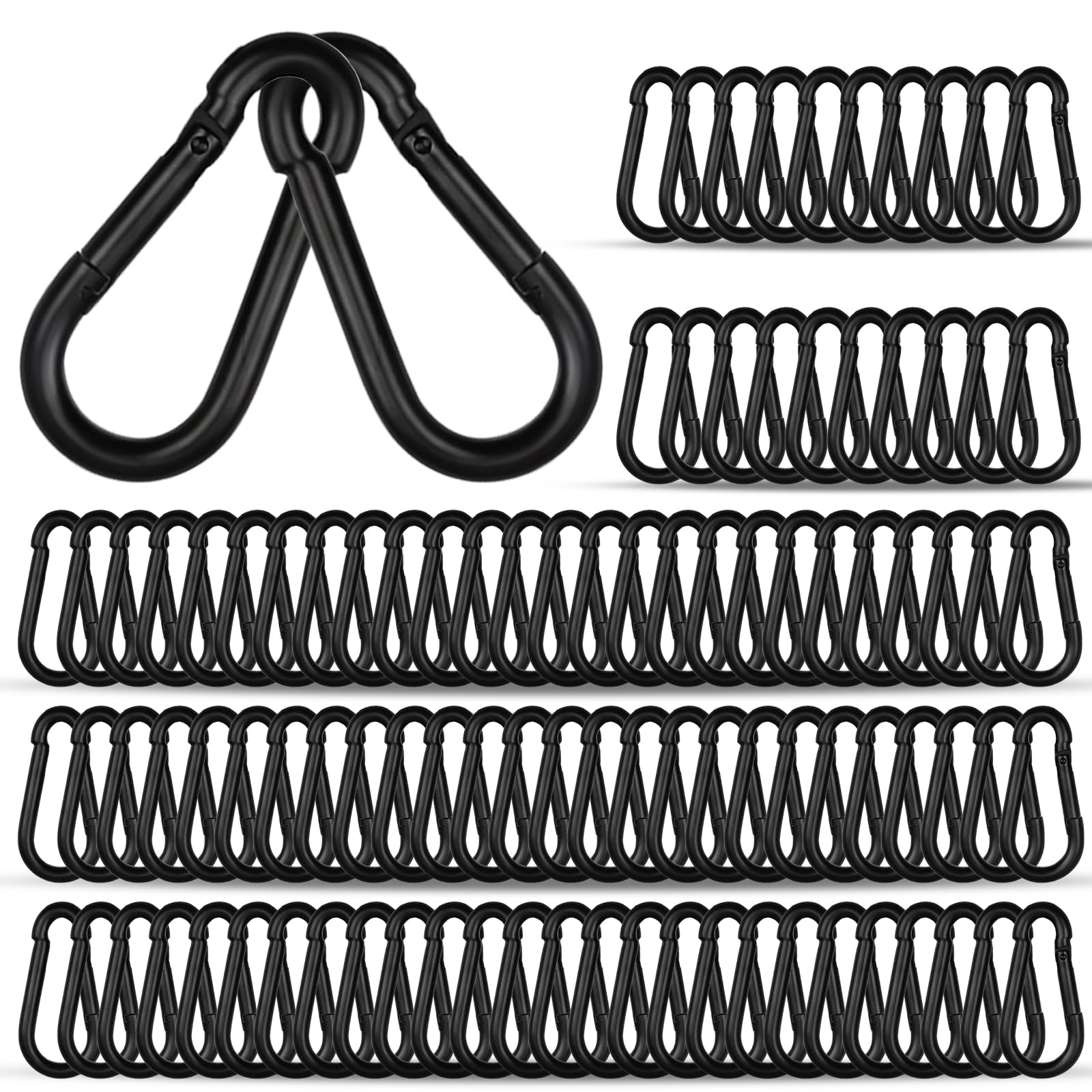 100 moschettoni neri, 60 mm, ganci a molla M6 in acciaio zincato, ganci di sicurezza resistenti per campeggio, escursionismo, amache, guinzagli per cani e zaini