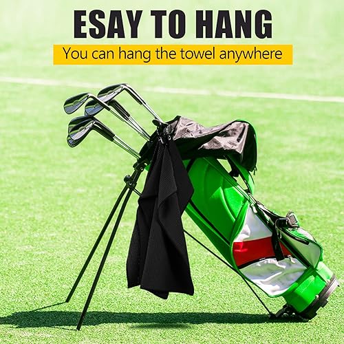 Miniatura 6 de Meanplan 12 toallas de golf de tela de microfibra de 16 x 23 pulgadas, tres toallas plegables para bolsas de golf con clip resistente, toalla con