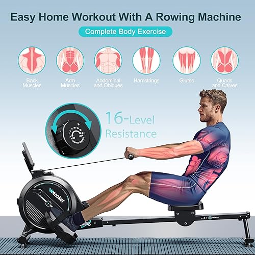 Miniatura 5 de Rowing Machine for Home, Magnetic Rower Machine, 350 LB Weight Capacity, 16-Level Silent Resistance Row Machine for Gym Exercise Full-Body Workout