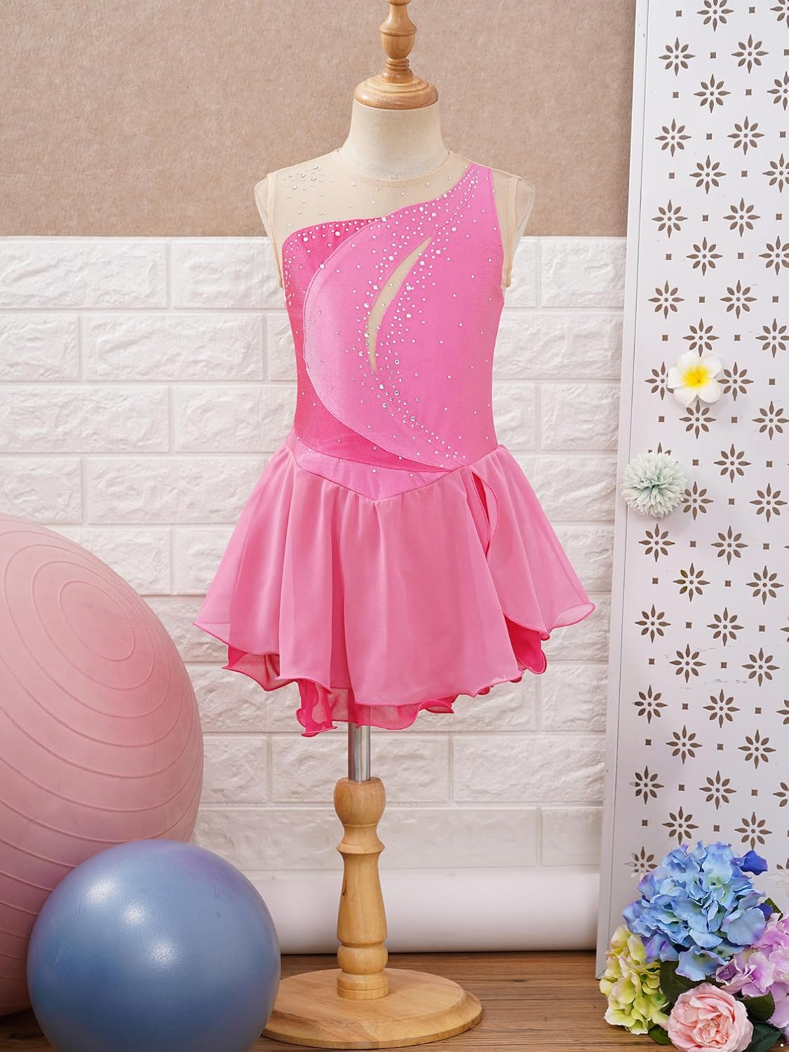 Linjinx Kids Girls Figure Ice Skating Dress Sleeveless Roller Skating Princess Dance Gymnastic Competition Costume
