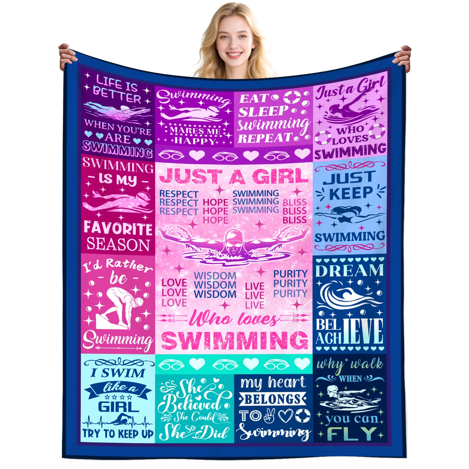 DikoGoGo Swimming Gifts Blankets for Girls Swimmers Swim Team Blanket Throw Swimming Stuff Plush Flannel Bedding Swim Gifts for Swimmers Women Girls Teens Birthday Gift Room Decor 50"X40"INCH