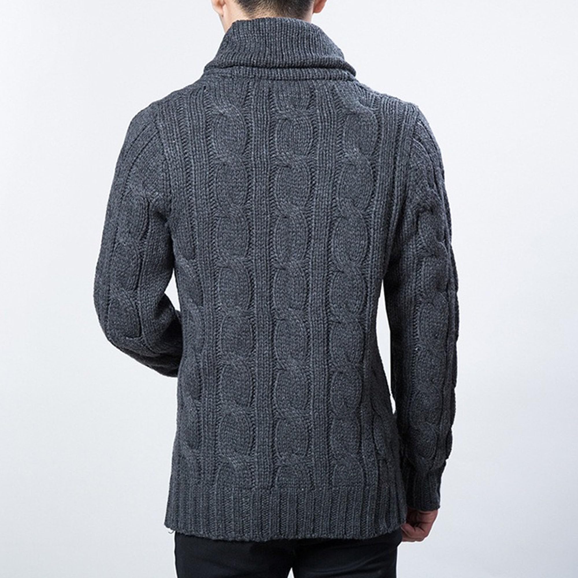 Cárdigan para hombre, cálido, de punto trenzado, con botones, cuello de chal, informal, para invierno y otoño