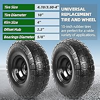 Vista 2 de AR-PRO (2 unidades) Neumáticos y ruedas impinchables de 10 pulgadas, 4.10/3.50-4, rodamientos de 5/8 pulgadas, para carretilla, carretilla manual
