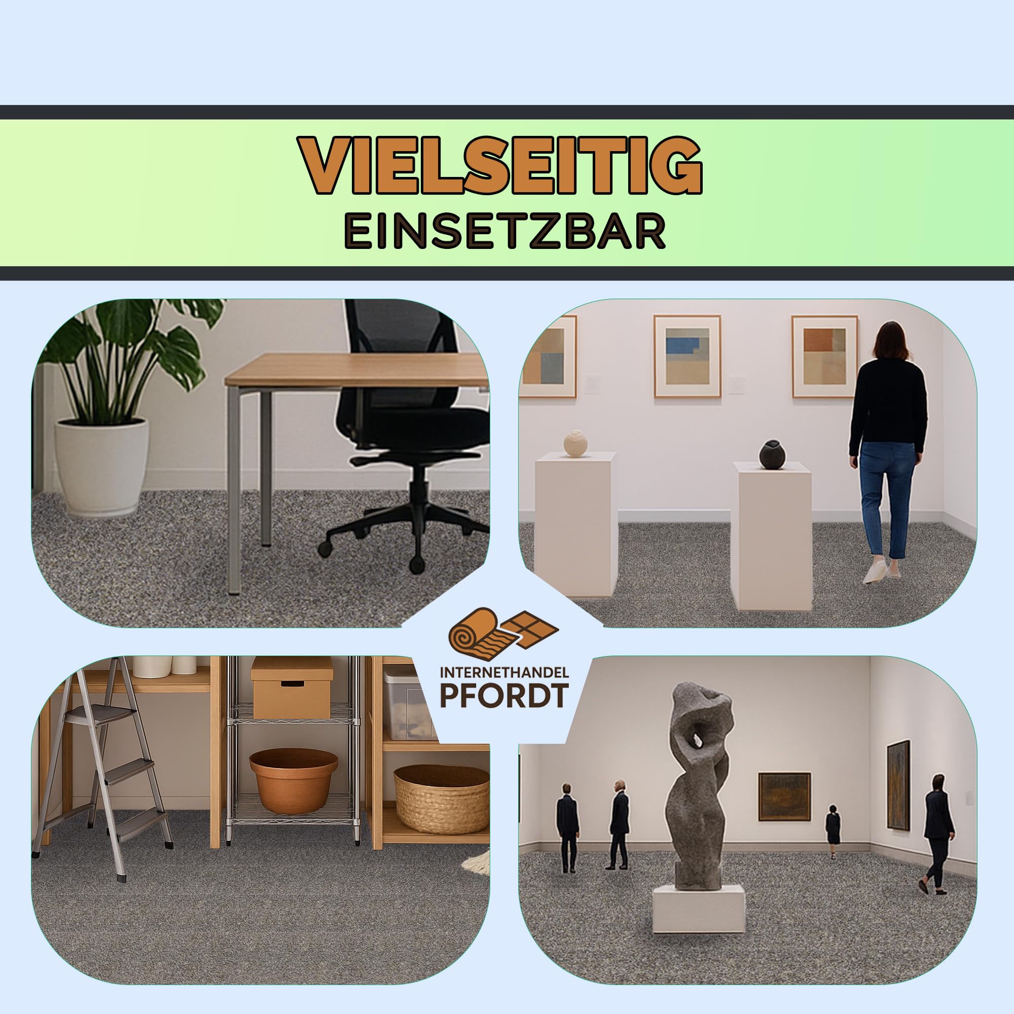Nadelfilz Teppichboden Beige, 300x200 cm, robuster Nadelvlies Bodenbelag, stuhlrollengeeignet, Meterware für Gewerbe, Büro und Treppe