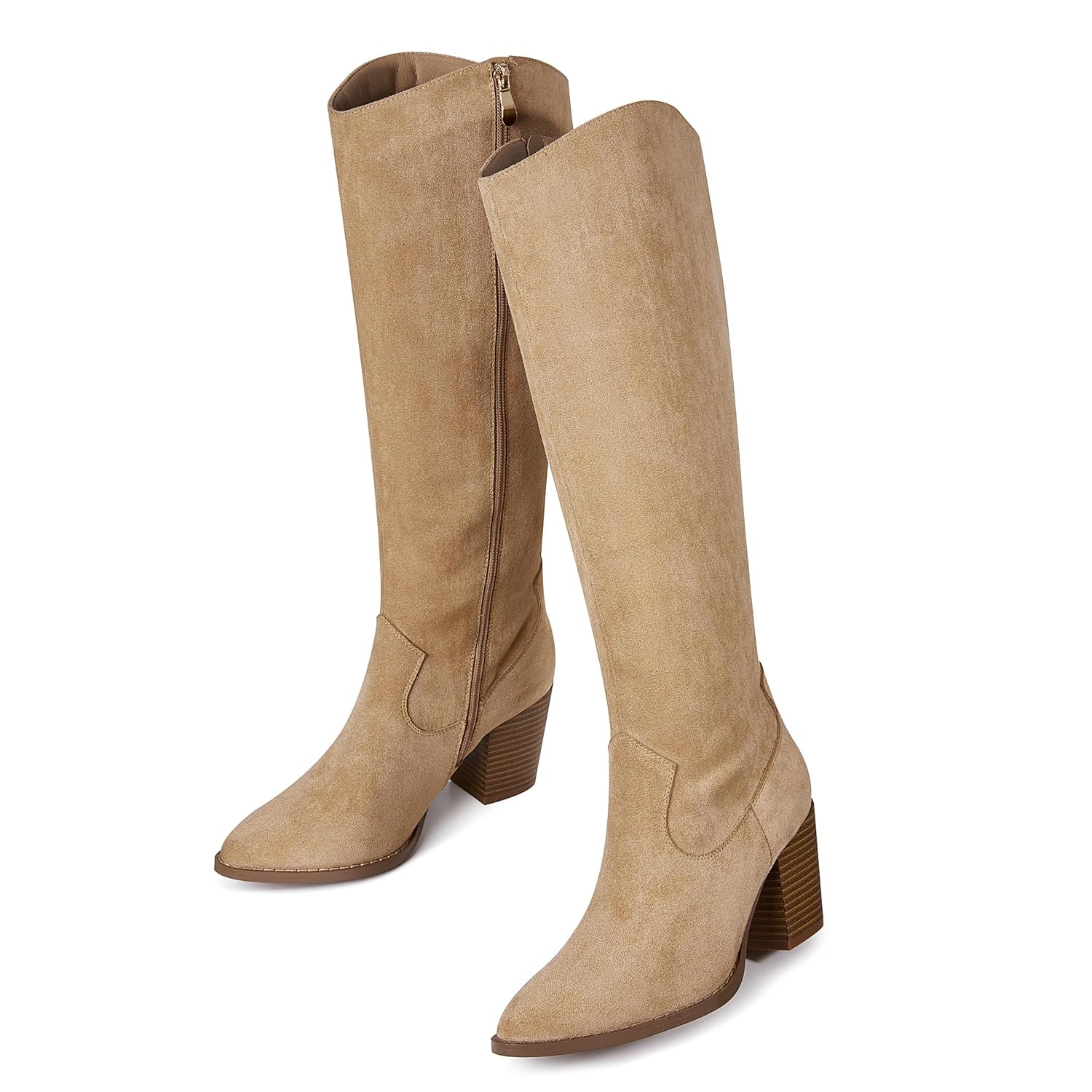 MeiLuSi Womens Knee High Boots Pointed Toe Suede Boots Chunky Heel Faux Slouchy Shoes Tall Fall 2025 Side