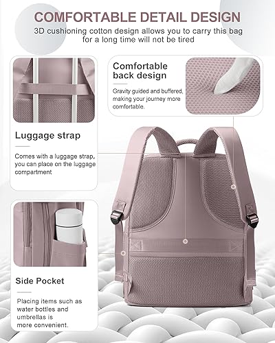 Miniatura 6 de coowoz Mochila de viaje grande para mujeres y hombres, mochila impermeable para gimnasio con compartimento para laptop, Rosa (Lotus Pink)