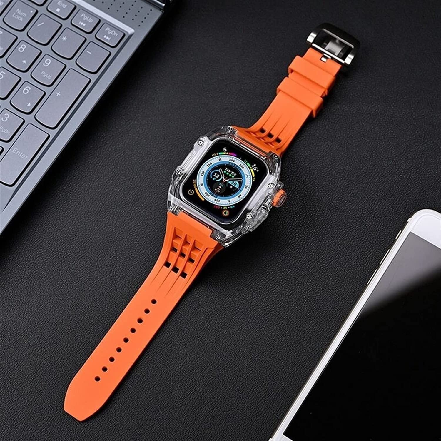 Przezroczyste etui do zegarka PC, silikonowy pasek do zegarka i klamra, zestaw modów, do Apple Watch Ultra 49 mm, wytrzymałe etui na zegarek i paski, do IWatch 8 7 45 mm 44 mm zamiennik