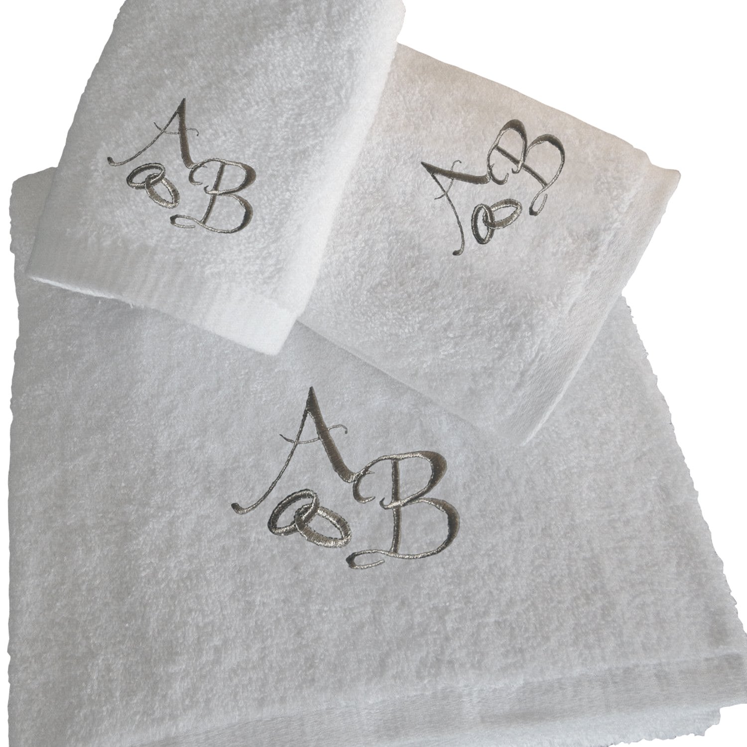 BgEUROPE - Set di 5 stelle personalizzato, regalo di matrimonio, per anniversario, asciugamani da bagno e accappatoio con ricamo argento (S)