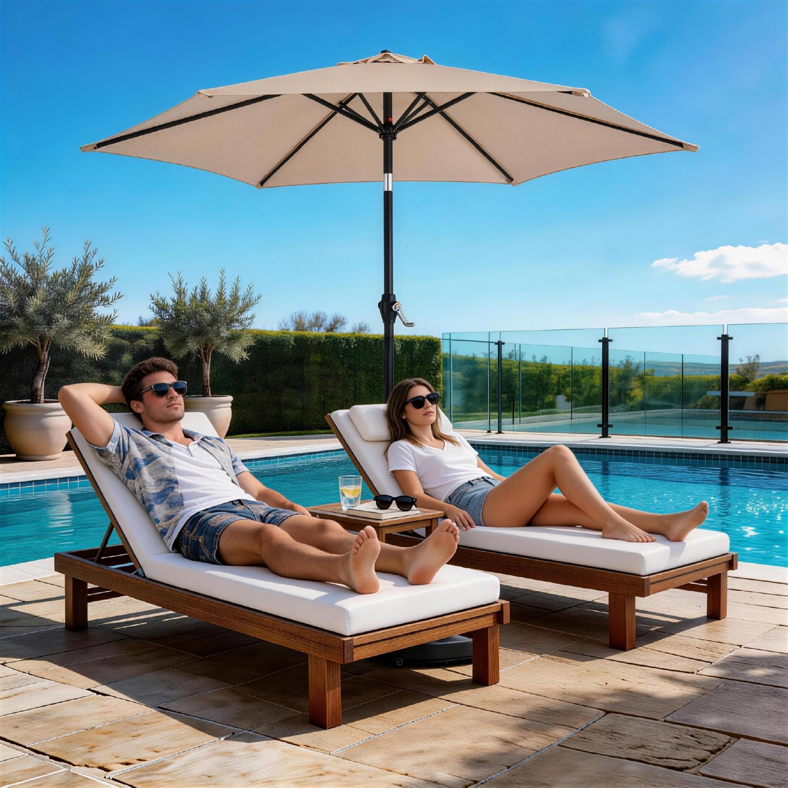 LEADZM Ombrellone da 270 cm con manovella, inclinabile, antivento, impermeabile, 6 stecche in ferro e telaio in ferro, ombrellone da giardino per giardino, balcone, terrazza