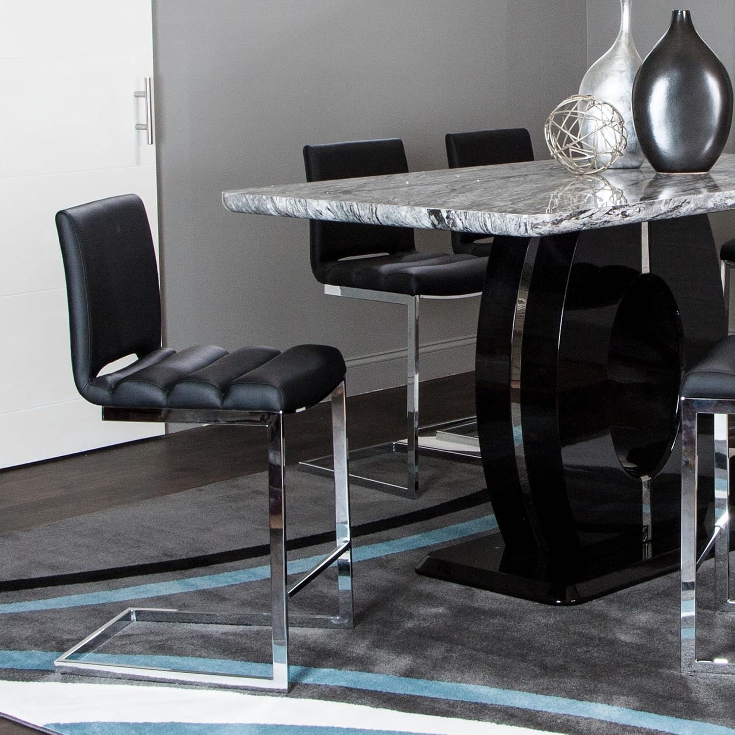 Sunset Trading Delta 24" Upholstered Barstools | Two Counter Height Stools | S-Shaped Chrome Cantilever Base | Black Padded Upholstery | Set of 2 | Dining Room, Home Bar, Pub, Kitchen Island Seating