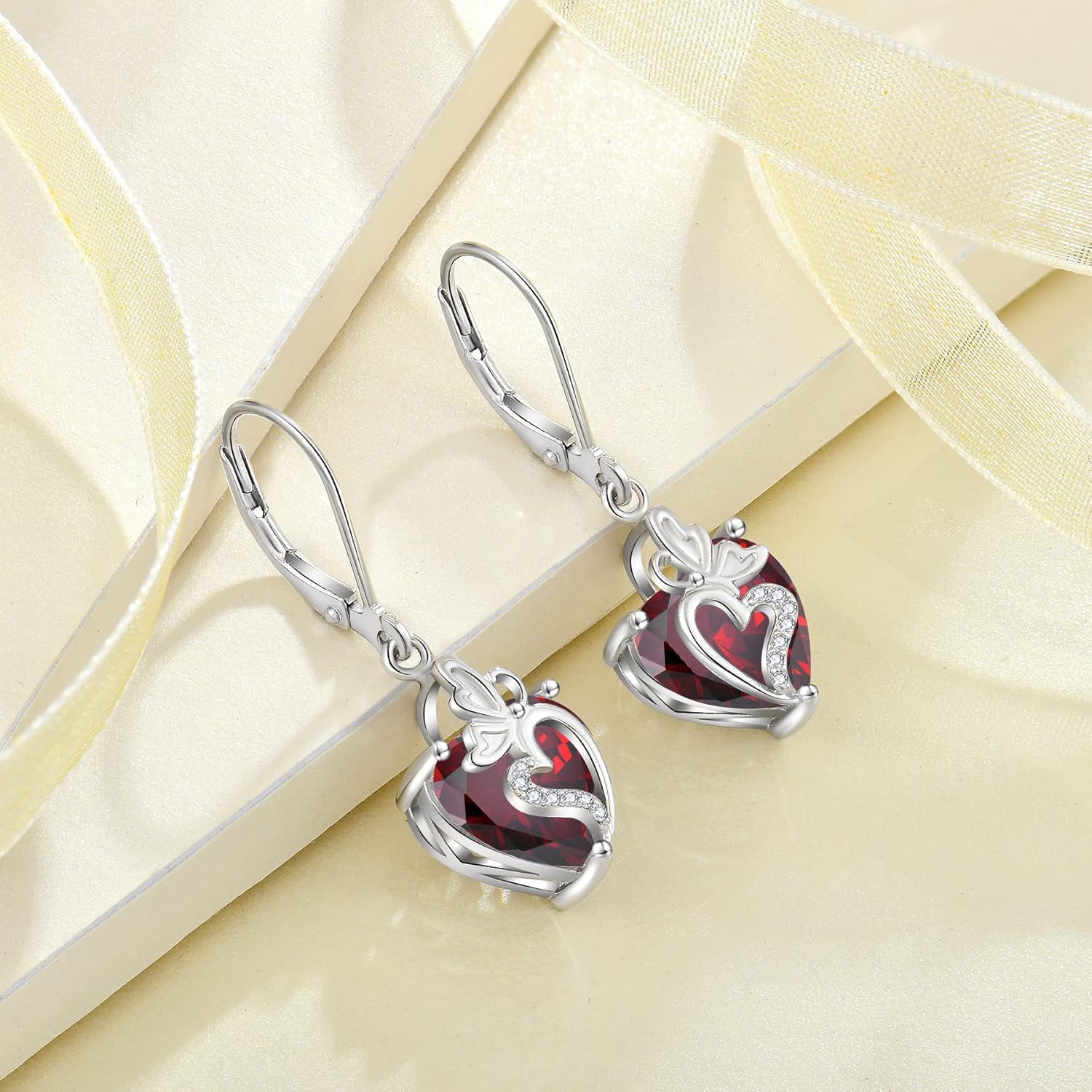 Butterfly Jewelry Set for Women 925 Sterling Silver Garnet Necklace and Earrings Set January Birthstone Jewellery Gifts for Her - Image 2