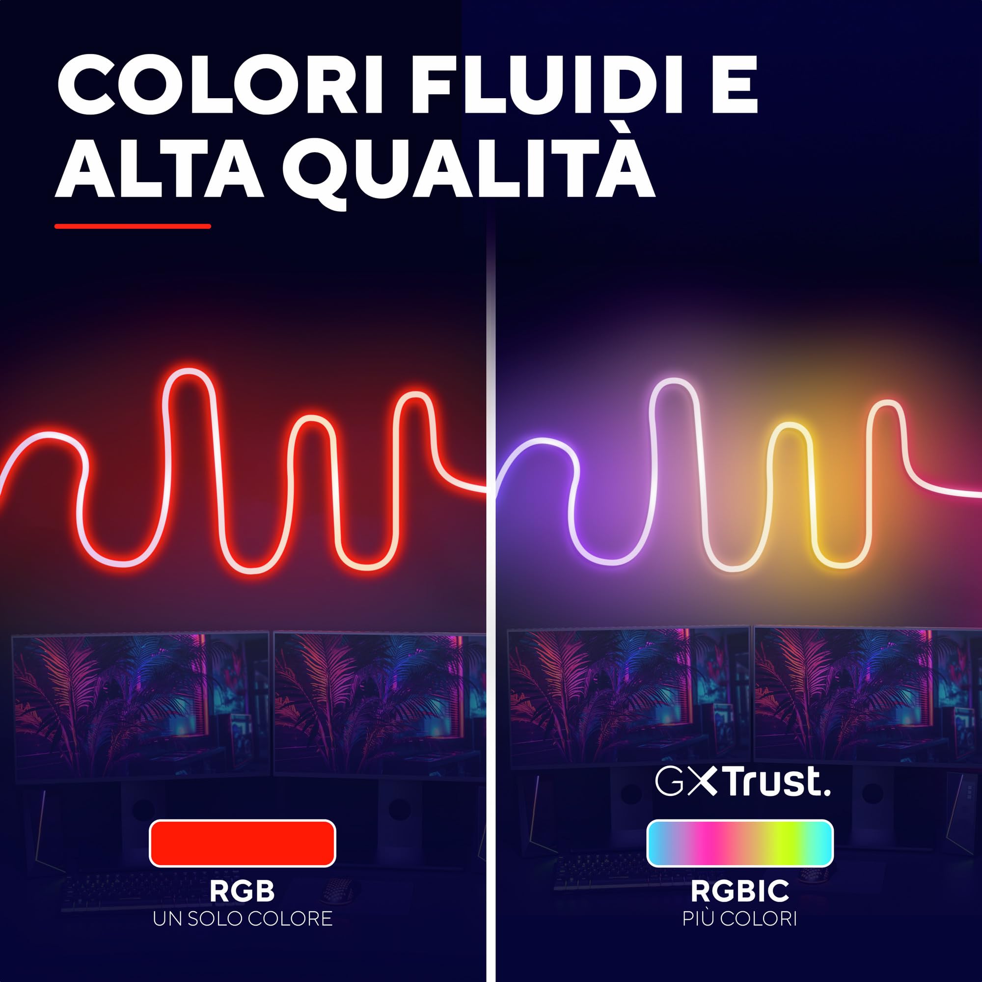 Trust Gaming GXT 904 Vybz Striscia Led Personalizzabile, Led Flessibile 5m con 44 Modalità Di Illuminazione, Sincronizzazione Musica, Applicazione, Neon LED RGB per Camera, Accessori Gaming Room