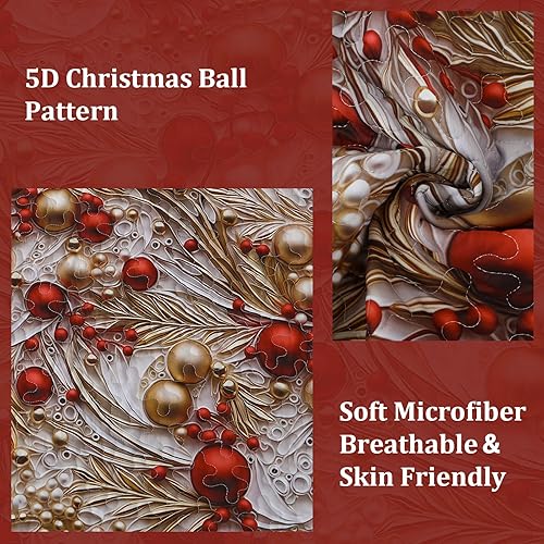 Miniatura 4 de Anibedding Juego de edredón de Navidad tamaño Queen, color rojo y dorado noble, juego de ropa de cama de bolas de Navidad para sala de estar y