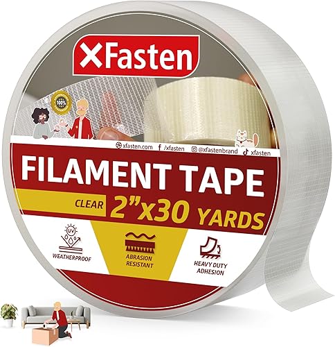 XFasten cinta americana de filamento transparente , 2pulgadas X 30yardas