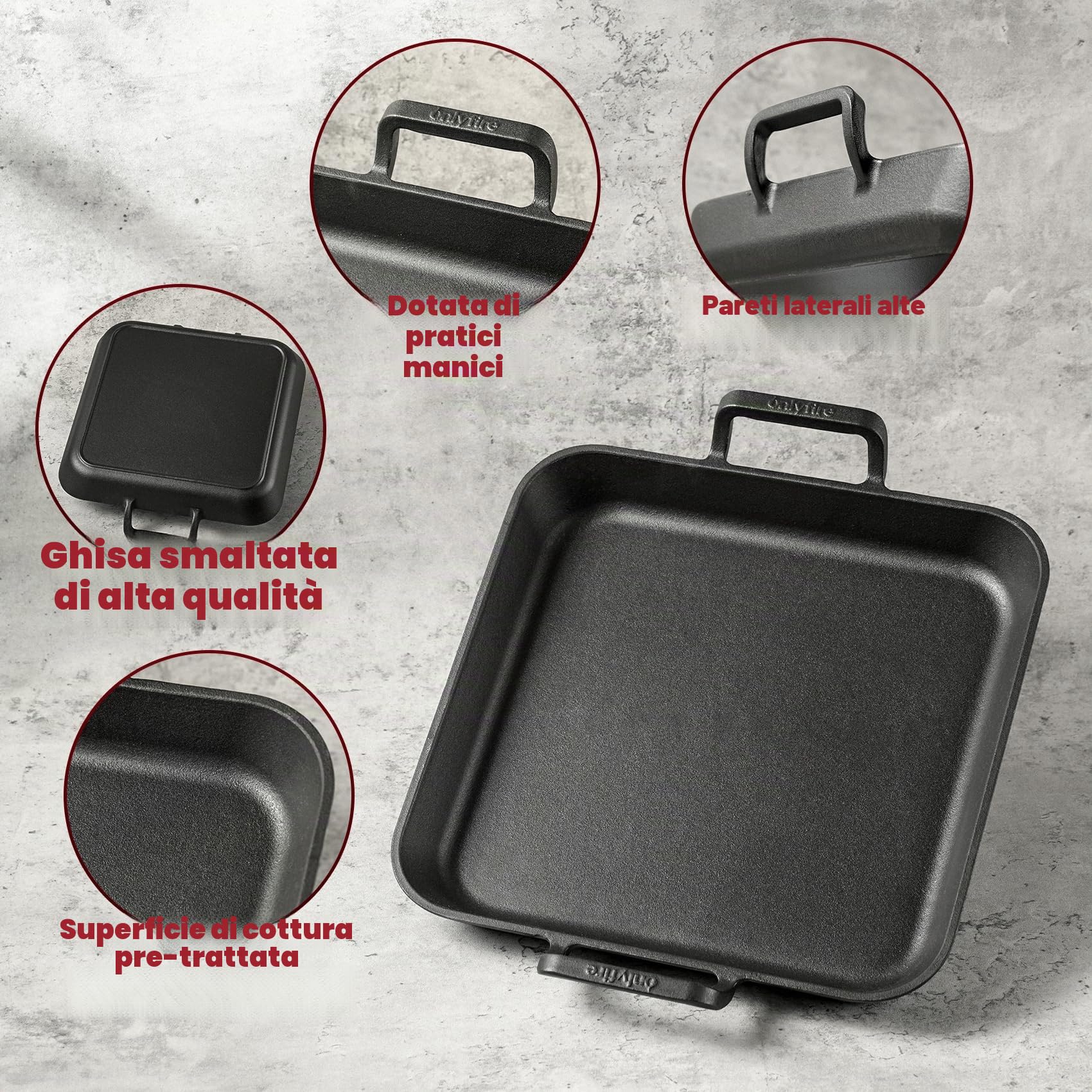 onlyfire Piastra Rettangolare in Ghisa con Manici, Padella BBQ per Grill a Gas, Grill a Carbonella e La Maggior Parte dei Forni, 31.5 * 31.5 * 3.8 cm