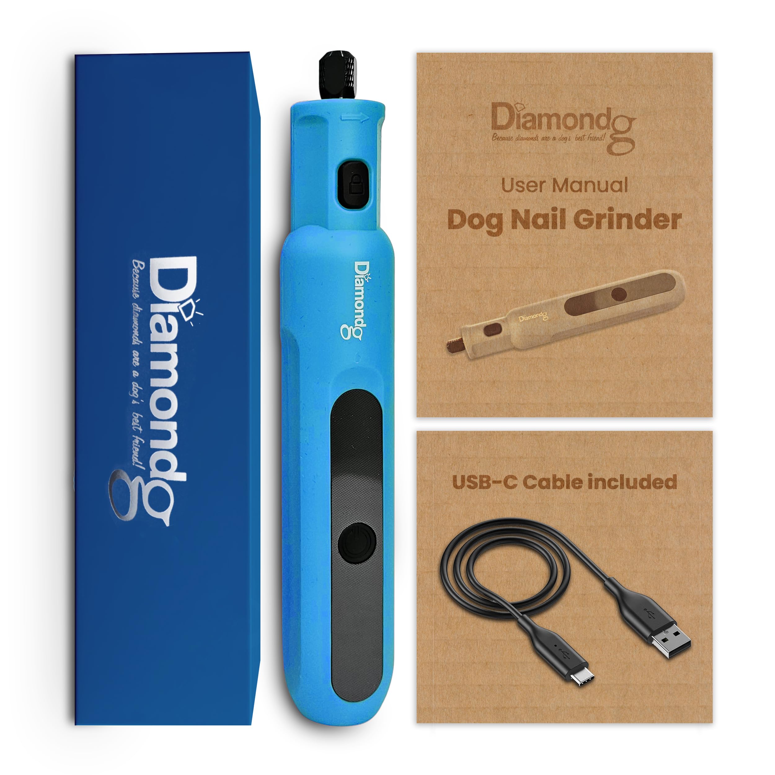 Diamondg Cordless Micro Dog Nail Grinder with Quiet Sound & LED Tip for Large & Small Dogs, 4hrs. Runtime - Electric Dog Nail Trimmer, Heavy Duty Rotary Tool Alternative to Toenail Clippers & Filers