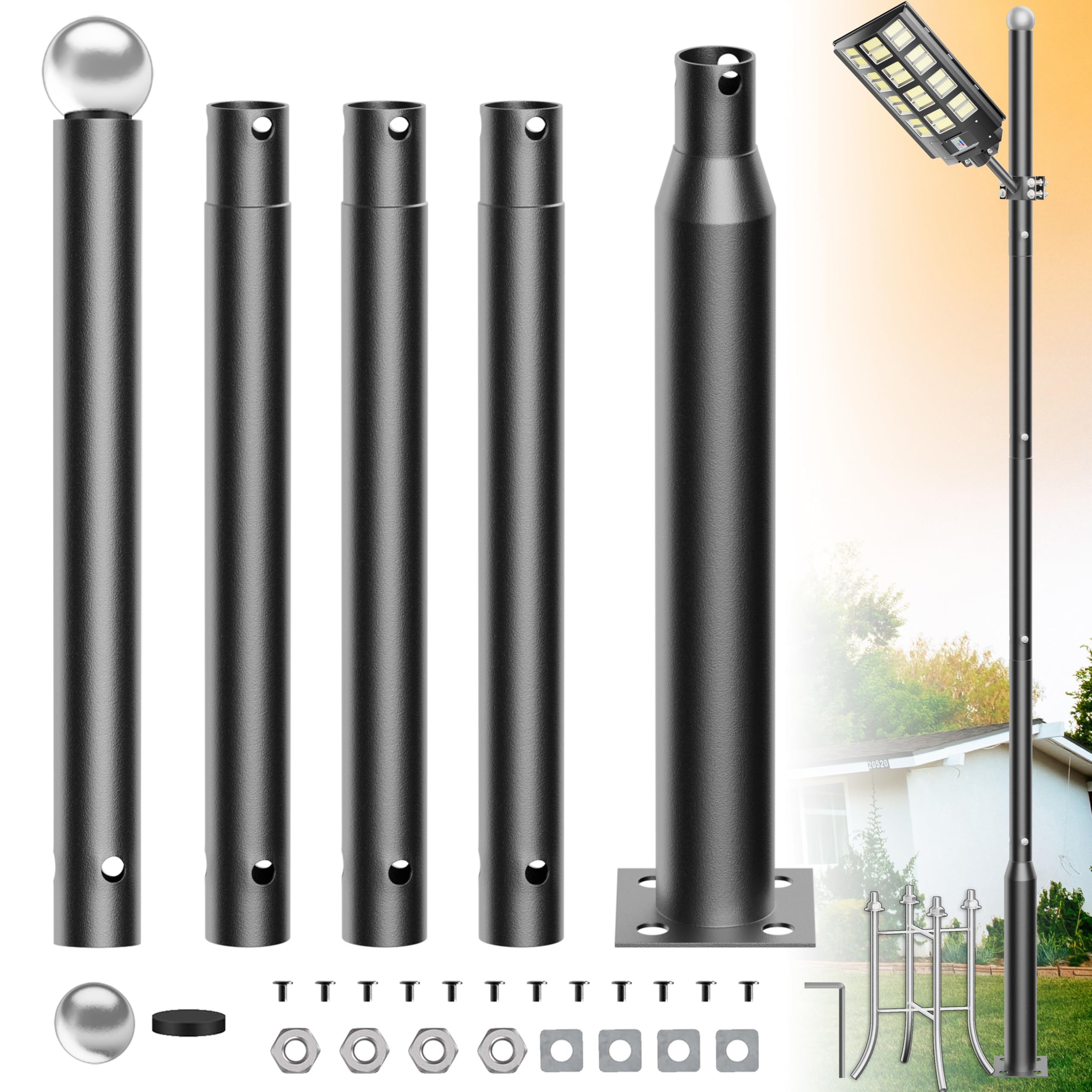 16Ft Tall Street Light Pole, Street Lamp Post for Outdoor Lights, Solar Street Light Pole Accessory for Backyard, Street, Patio,Park,Parking Lots, Exterior House 1-Pack