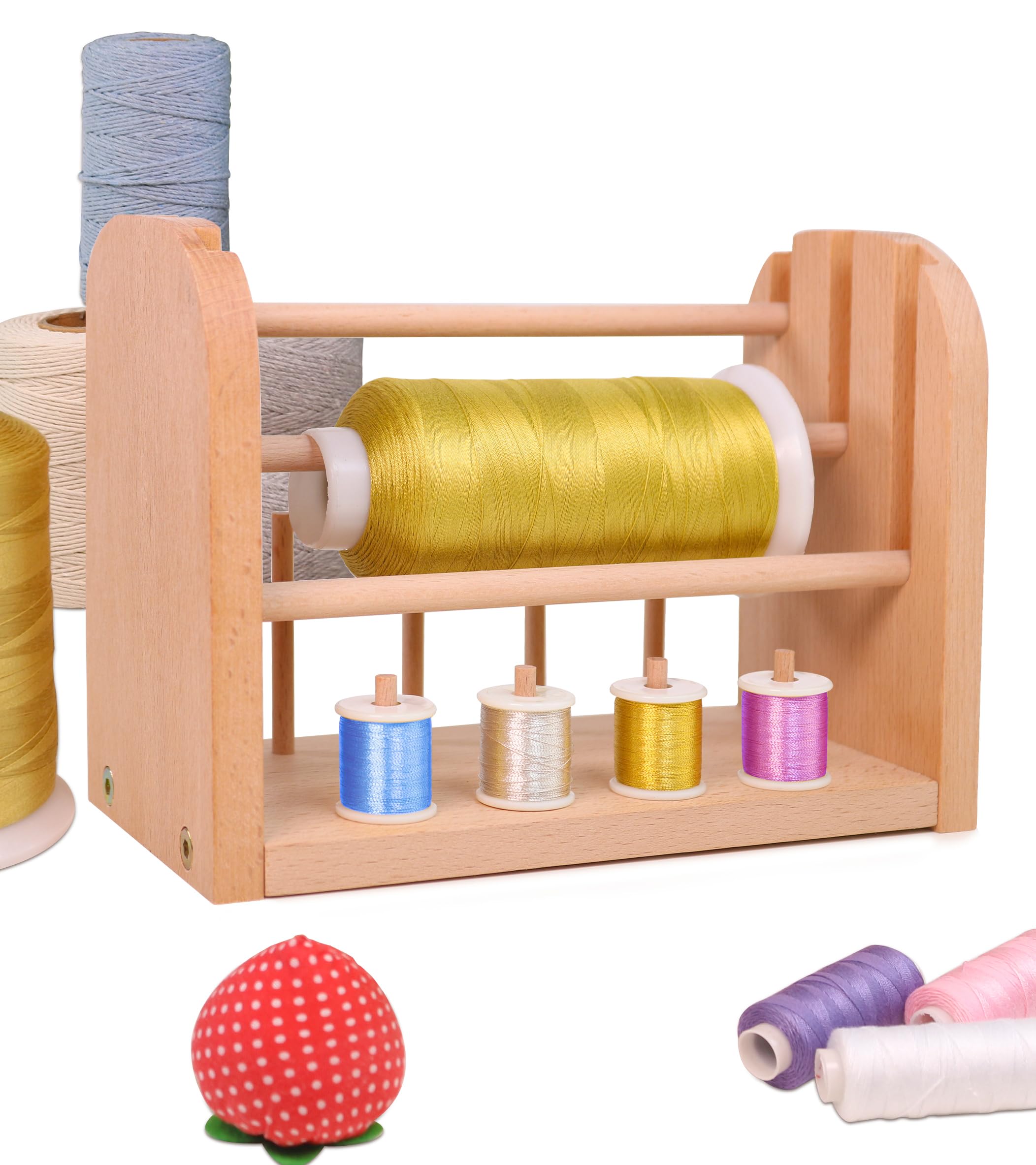 Support de bobines en bois de hêtre massif, organiseur de fil noble pour tricot