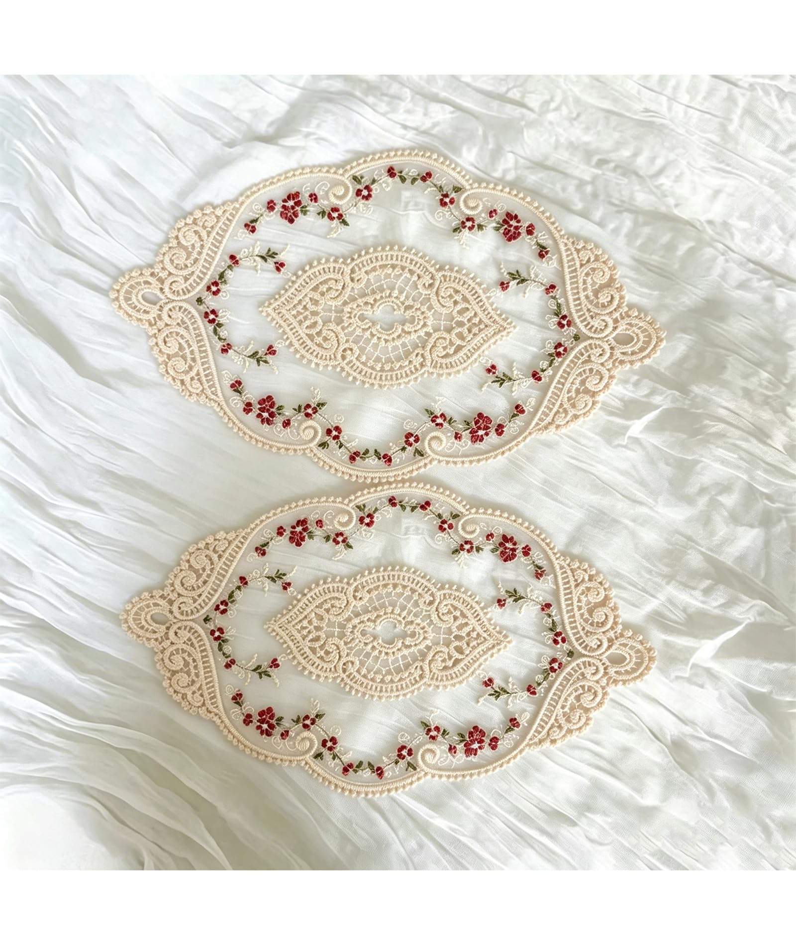 2 Pcs Crochet Table Cloth and Lace Table Mat for Side Tables, Small Table Decor, Round Table Cloth with Elegant Floral Design, 29cm Oval Shape-image-26