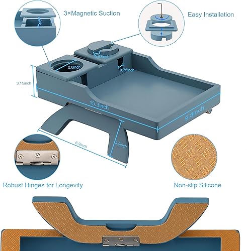 Miniatura 6 de Mesa de brazo para sofá, bandejas de TV plegables multifunción con soporte giratorio de 360 para teléfono y almohadilla, bandeja de mesa de sofá