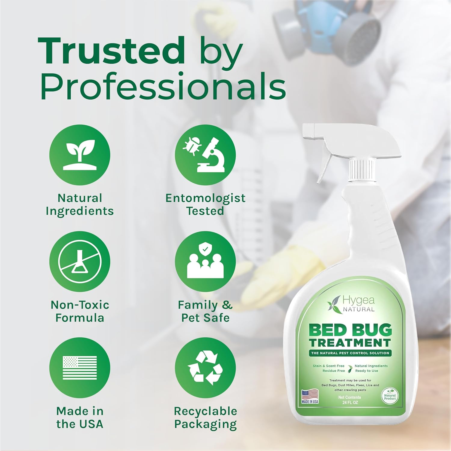 Hygea Natural Lice, Mite, and Bed Bug Natural Spray 3oz Travel Size + 24oz Spray + Lice and Bed Bug Laundry Additive 32oz Bundle - Child & Pet Friendly – Immediate Results – Stain & Odor Free