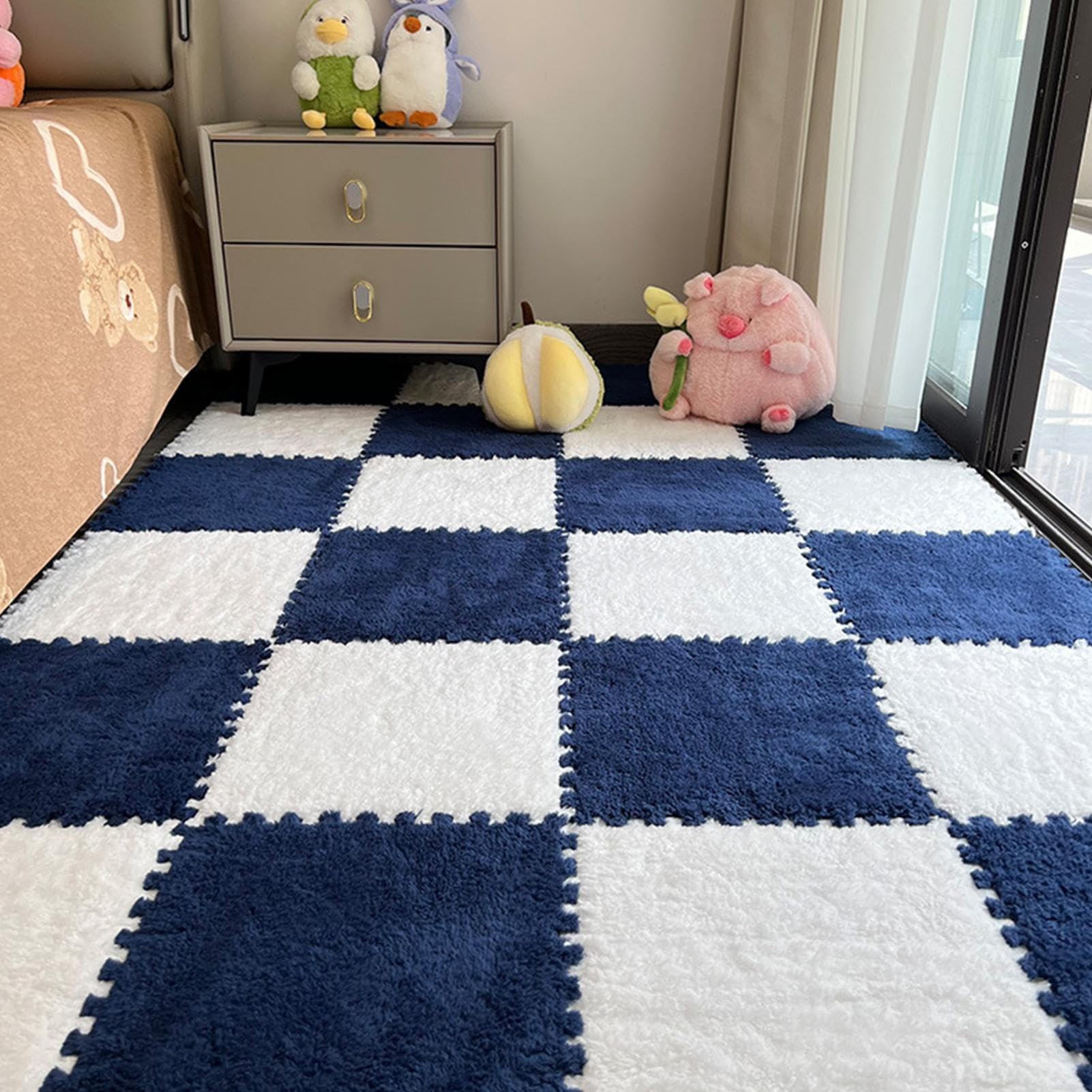 Tapis de sol en mousse pelucheuse - Carreaux carrés emboîtables - 30,5 x 30,5 x 1 cm - Tapis puzzle souple et durable - Assemblage facile - Idéal pour chambre à coucher, crèche, chambre d'enfant