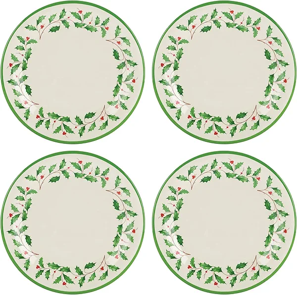 Lenox 863669 Holiday 4-Piece Melamine Dinner Plate Set, Christmas Dinnerware, Hosting