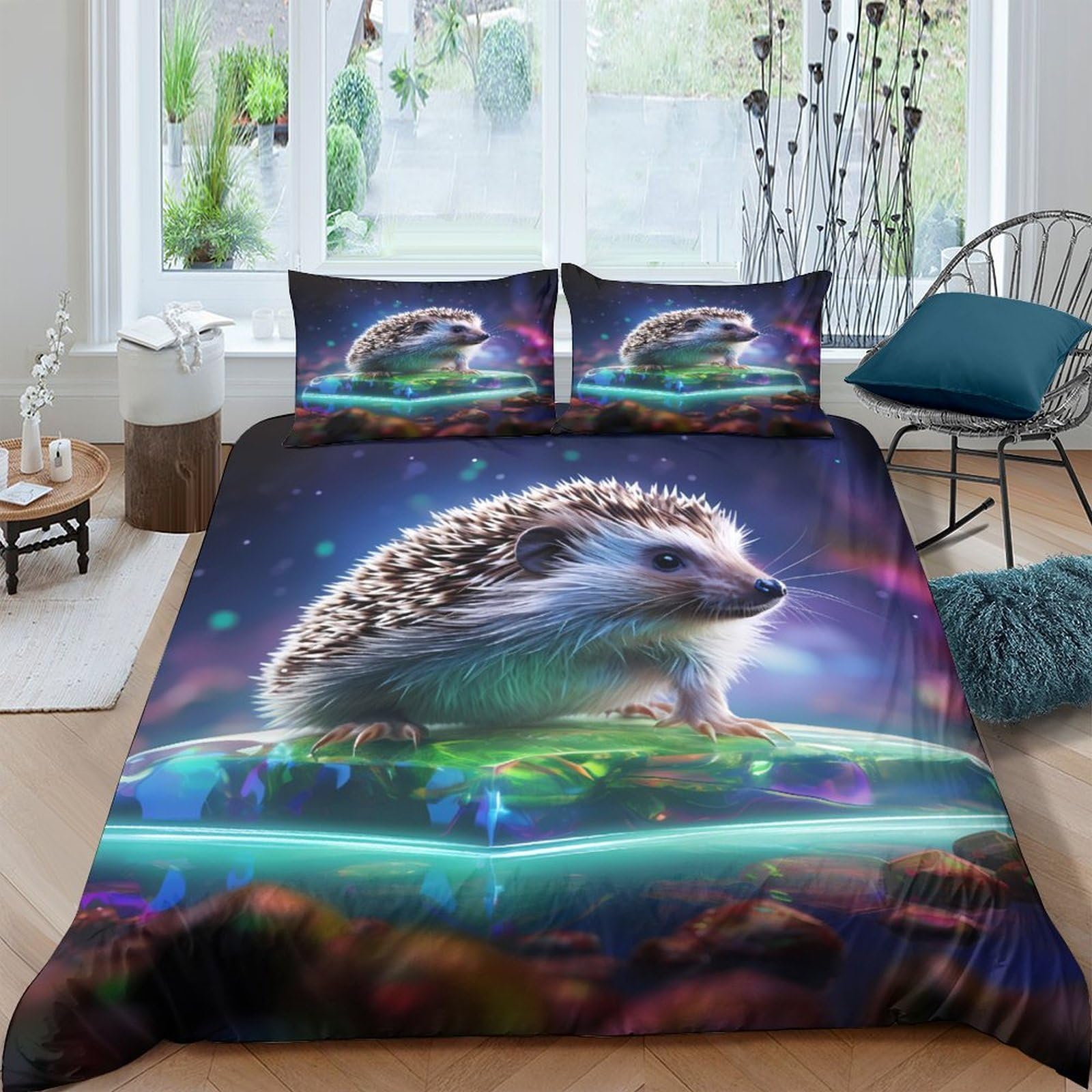 Ctjqhvkz Style-1 3D Printed Fantasy Hedgehog Fitted Sheet Microfiber Soft Colorful Dreamy Forest Mattress Cover For Bedroom Dorm Decor Single（135X200cm）
