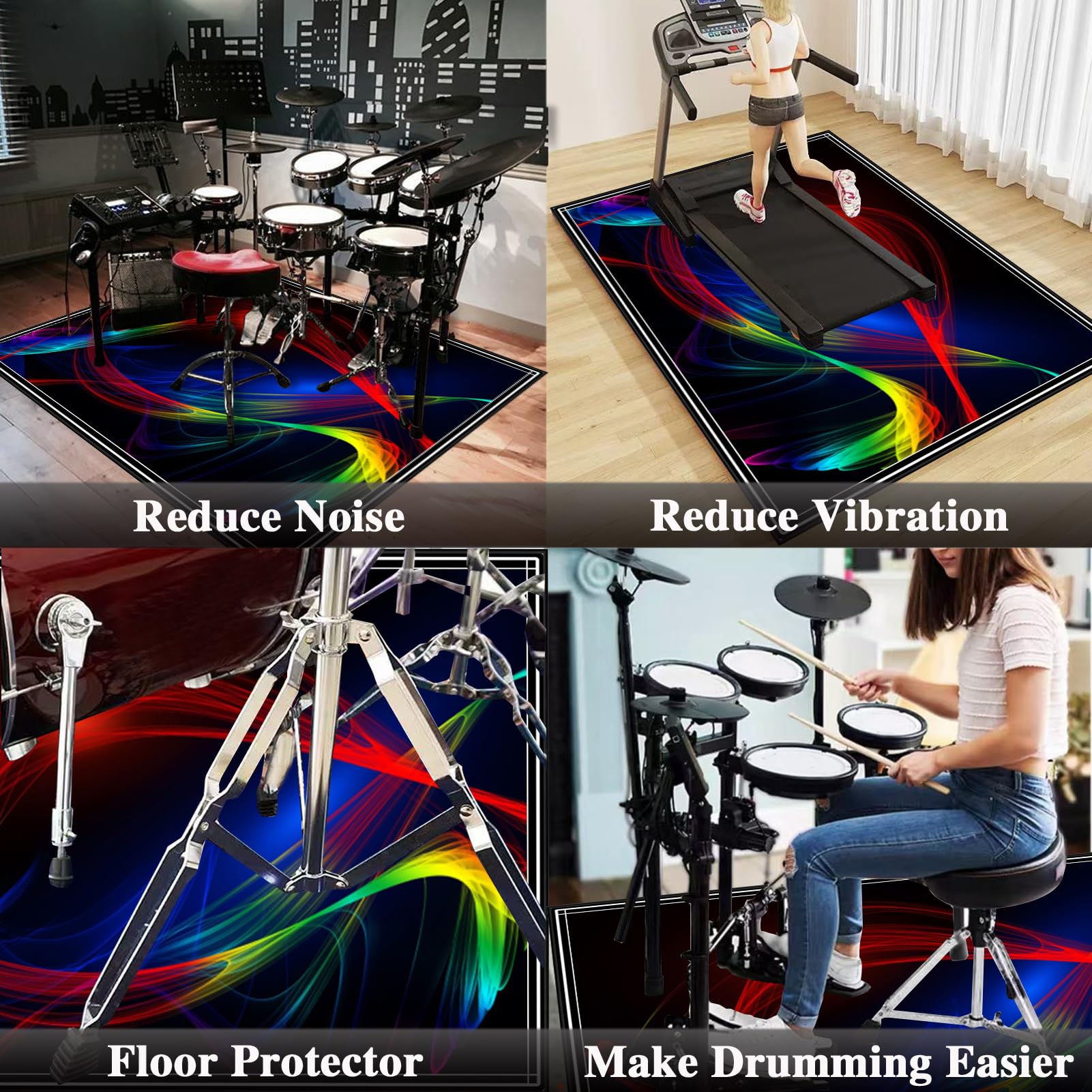 Tapis de Batterie Acoustique Tapis Tambour Insonorisant Tapis Batterie electronique Tapis Professionnel de Jazz, pour Grosse Caisse Claire et Autres Instruments de Musique 140 x 120 cm