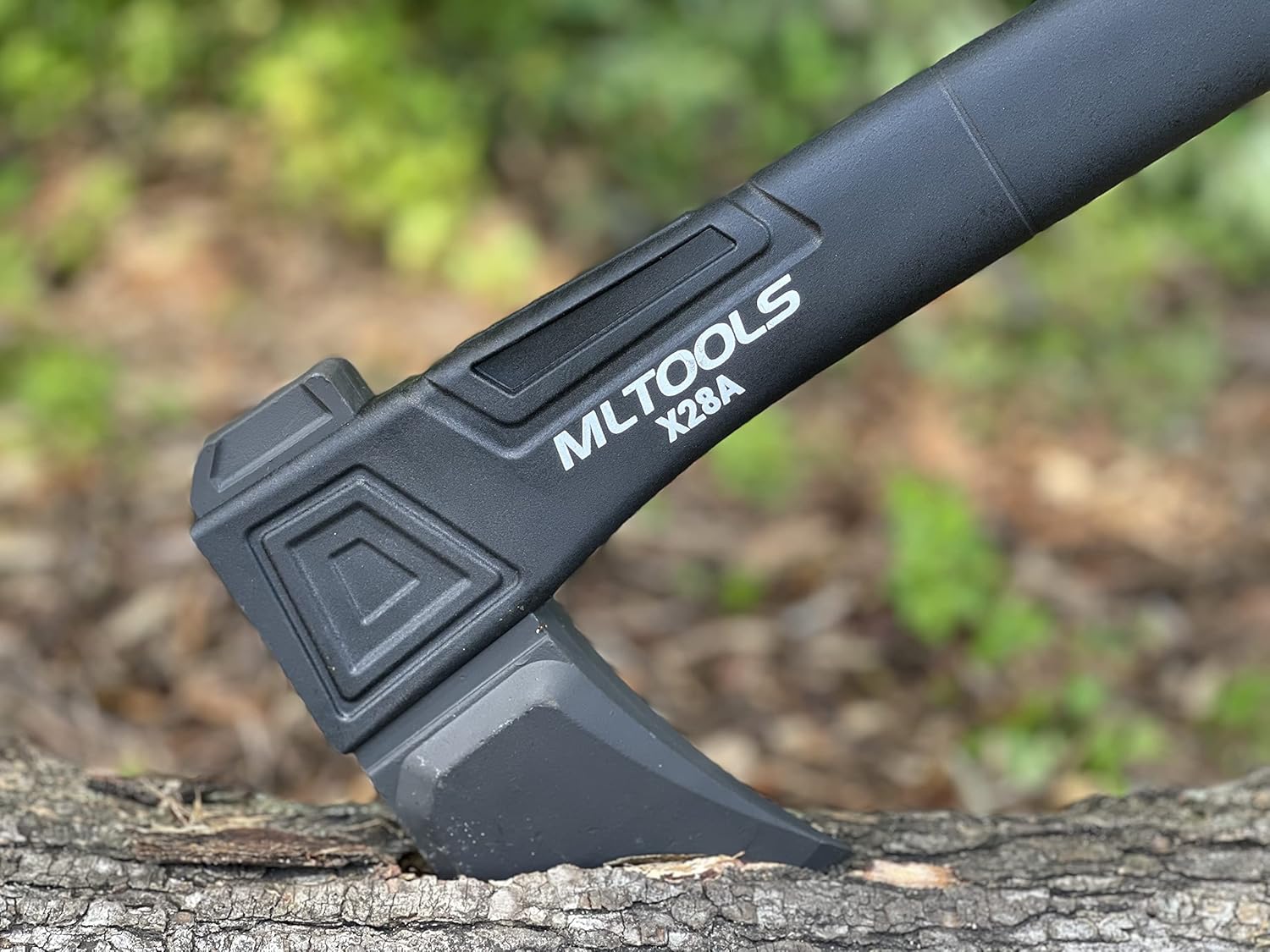 MLTOOLS Splitting Axe X28A - Camping Axe with Fiberglass Ergonomic Handle, High Carbon Steel Head - Torque & Weatherproof Survival Axes and Hatchets - Non-Slip Grip - Protection Guard & Lock - 28”