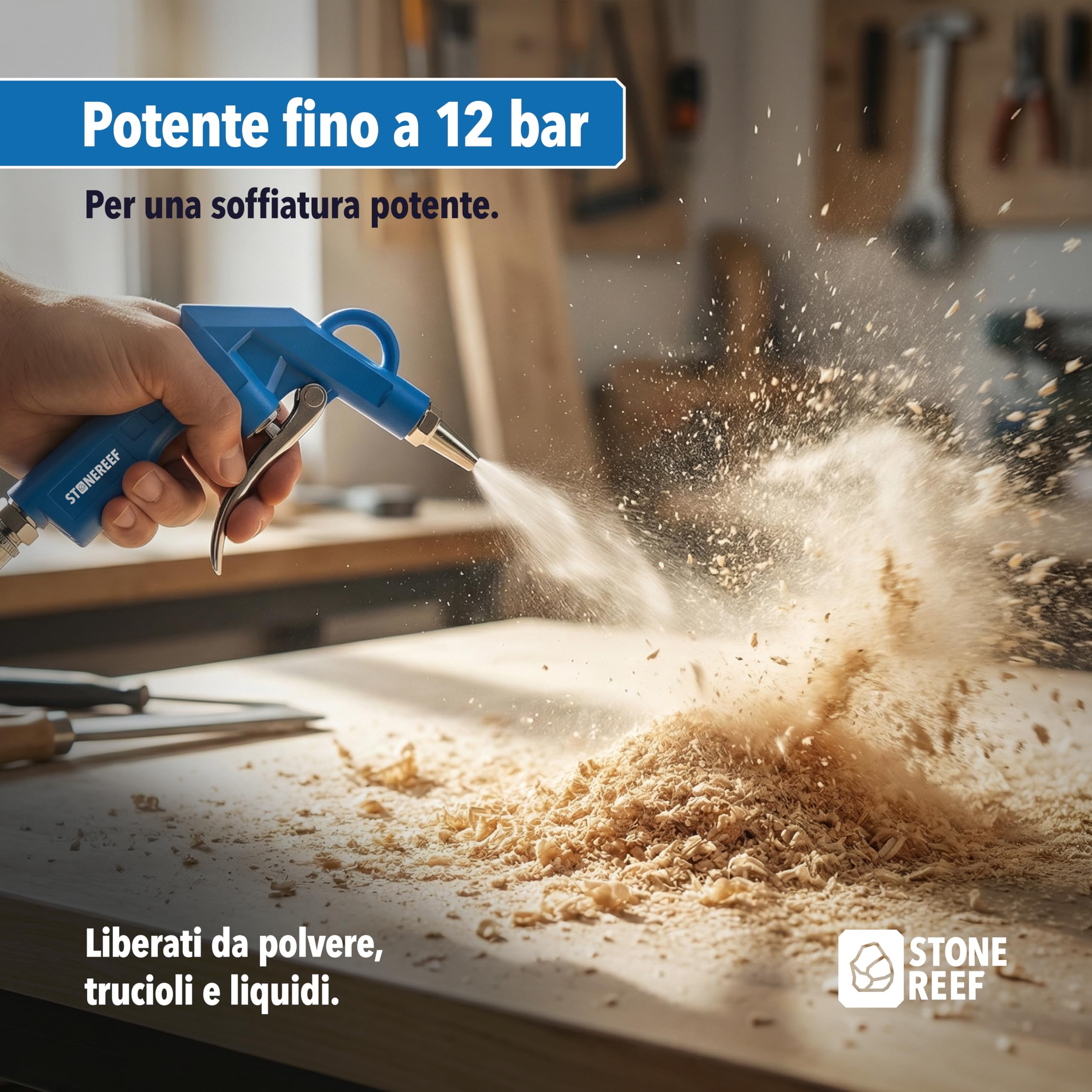 Pistola di scarico ad aria compressa – alloggiamento in alluminio, 12 bar, attacco da 1/4 pollici – pistola a soffiaggio con ugello da 80 mm – per officina, pulizia, compressore, pressione dell'aria e