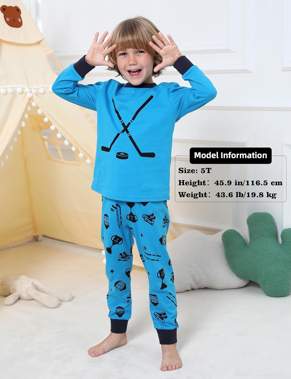 A&J DESIGN Cotton Sports Pjs for 2-14 Years Kids, 2-Piece Pajamas Set - Image 4