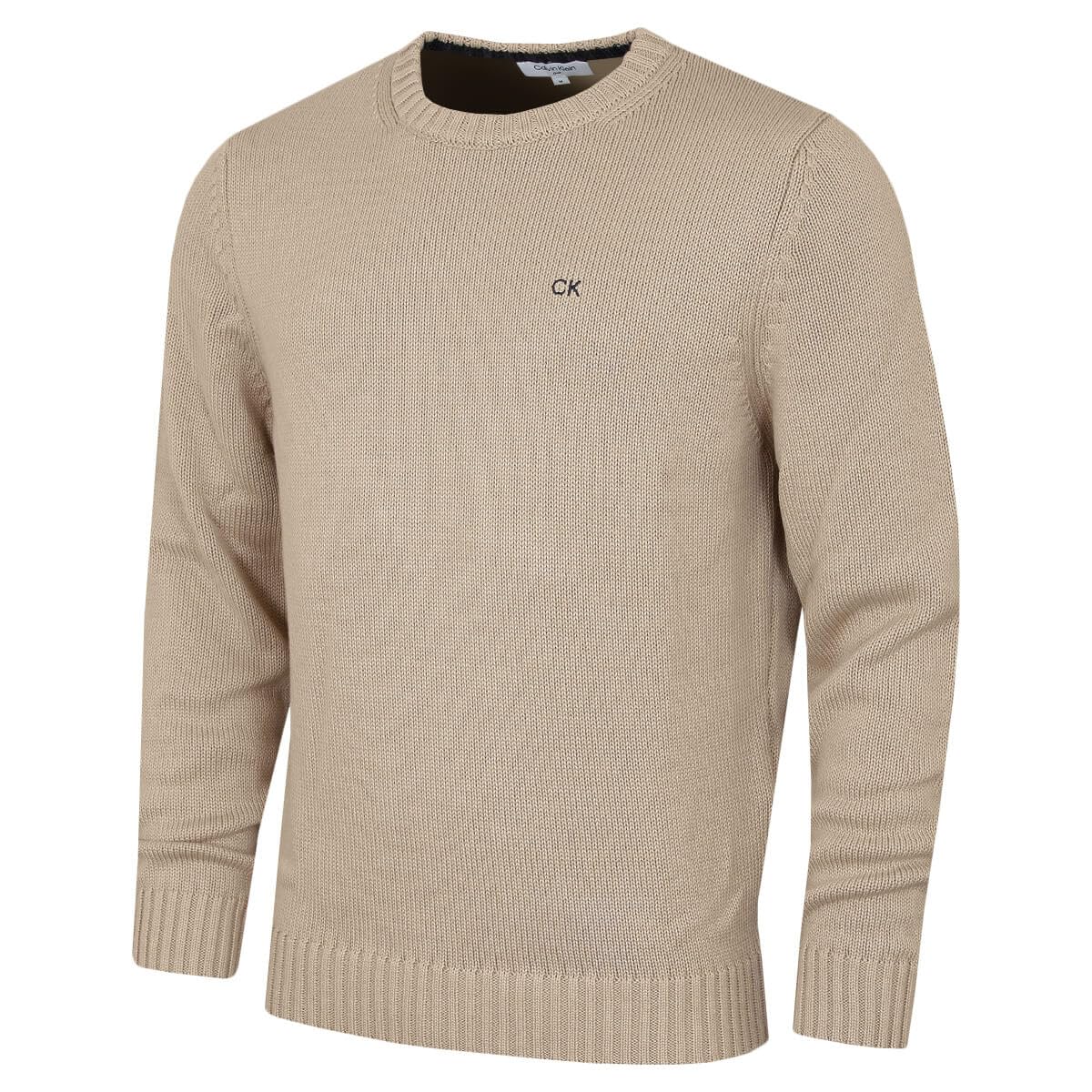 Calvin Klein Mens Knit Campus Crew Neck Sweater - Latte - L
