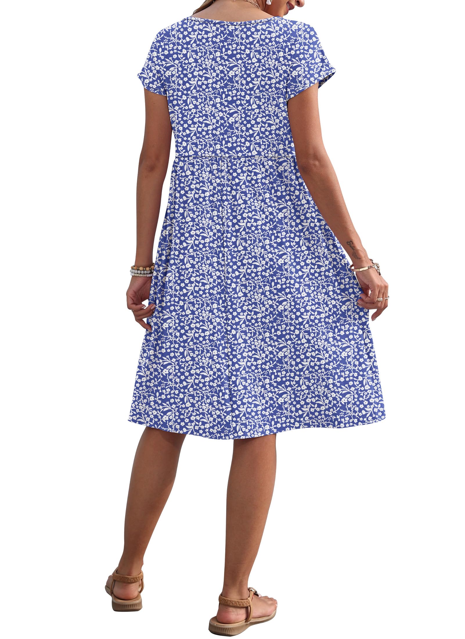 AUSELILY Vestido Verano Manga Corta hasta la Rodilla para Mujer Vestidos Holgado con Cuello Redondo y Bolsillos