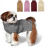 Vista 1 de KYEESE Suéteres para perros pequeños, cuello alto, suéter de punto trenzado para mascotas con hilo dorado para clima frío, gris, talla M