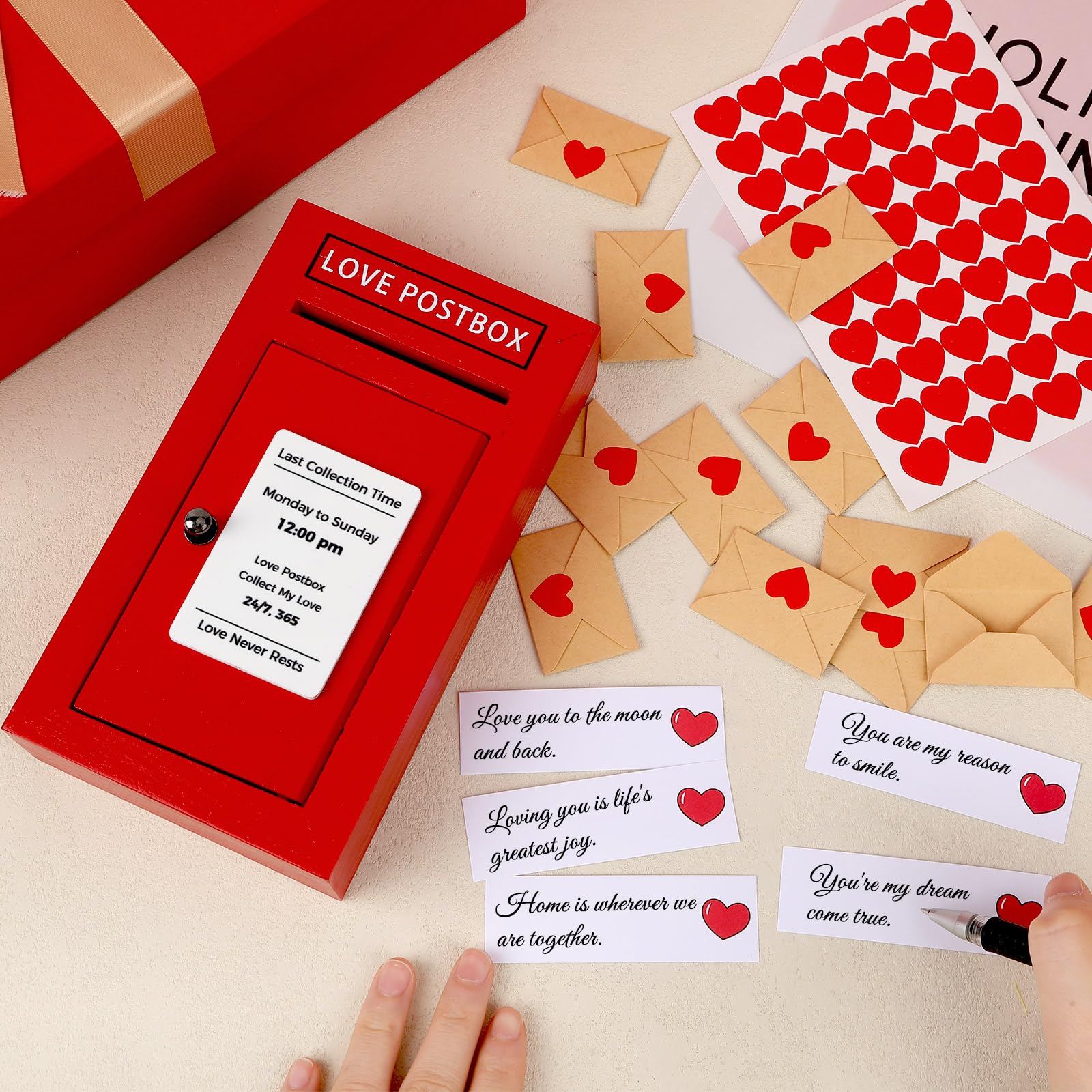 Romantic Love Postbox with 50 Mini Love Notes and Envelopes, Valentines Day Gifts for Him, Cute Valentines Gift for Husband Boyfriend, Vday LoveLetter, Long Distance Relationship Gifts