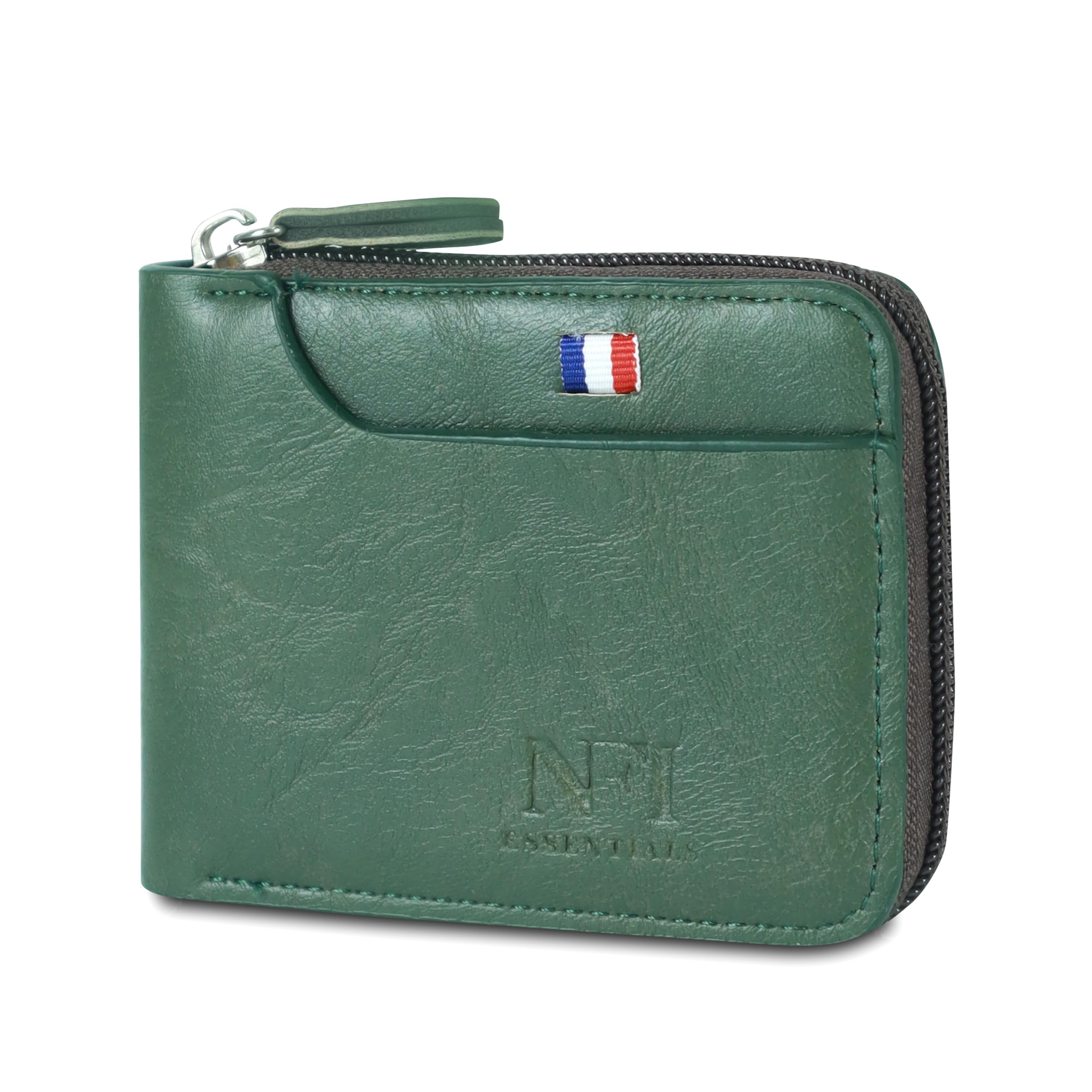 nfi essentials PU Leather 9 Slots Vertical Card Holder Credit Debit Card Holder Zipper Coin Purse for Men and Women Accordion Money Wallet Security Wallet (Green)-picture-33