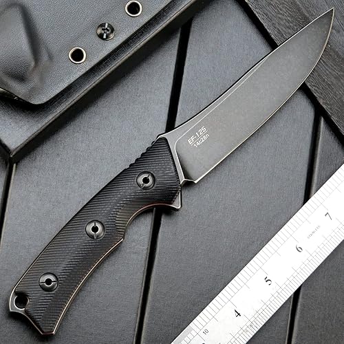 Miniatura 10 de Eafengrow EF125 Cuchillo de hoja fija 14c28n con hoja de acero recubierto de titanio negro, balanzas de mango G10, cuchillos fijos para acampar al