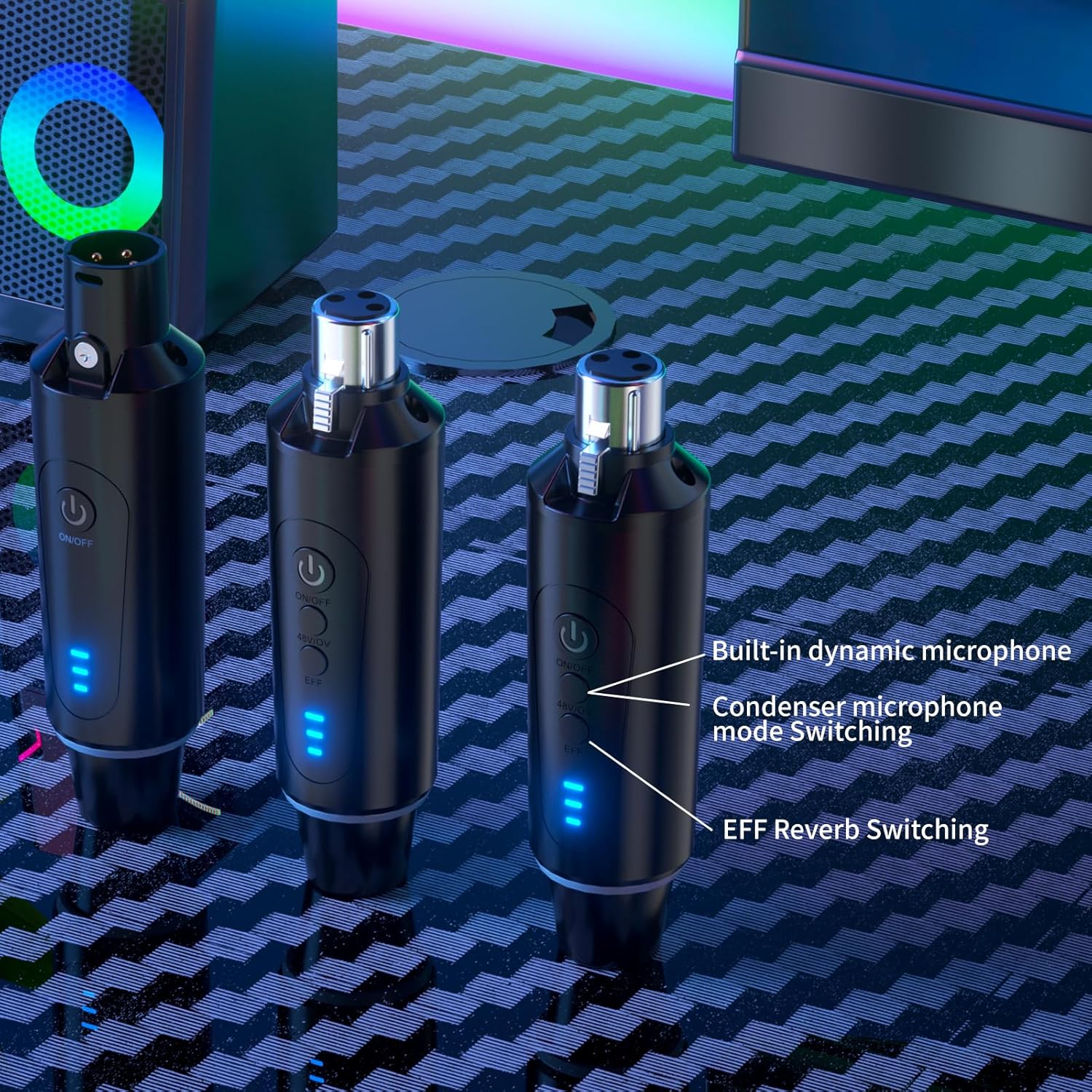 Wireless XLR Microphone System (2 Transmitter & 1 Receiver) 2.4Ghz, XLR Mic Adapter for Dynamic Microphone, Audio Mixer, Electric Guitar Bass, 48V Phantom Power for Condenser Mic, 160ft Range - Image 5