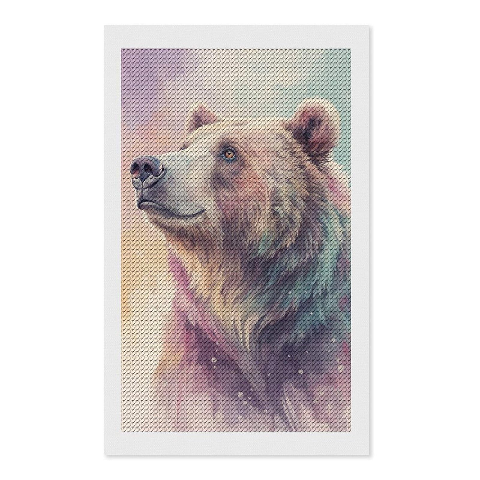 Junmoney Watercolor Bear Portrait Diamond Painting Canvas Set 12"x20", for Beginners, Complete Accessories, Christmas Gift, Modern Decor
