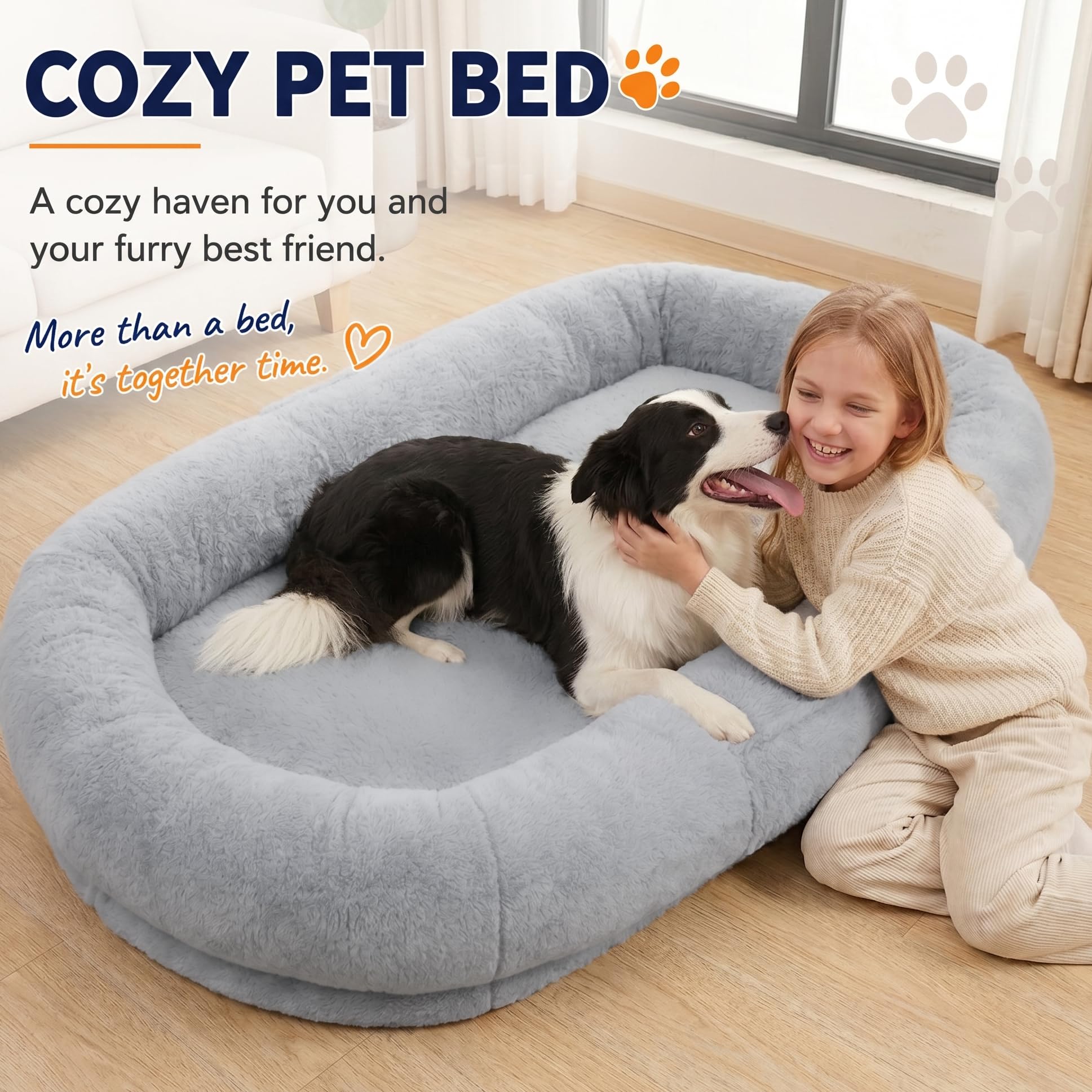 Amazon | 大型犬用ヒューマンドッグベッド - 高密度フォーム&フェイク