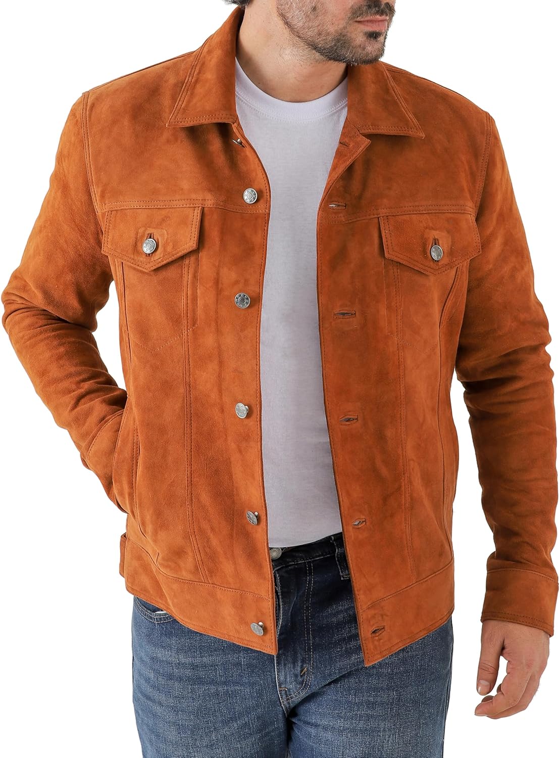 Jild Classic Trucker Fashion Leather Jacket Men - Premium Suede Leather Shirt Style Coat Jacket