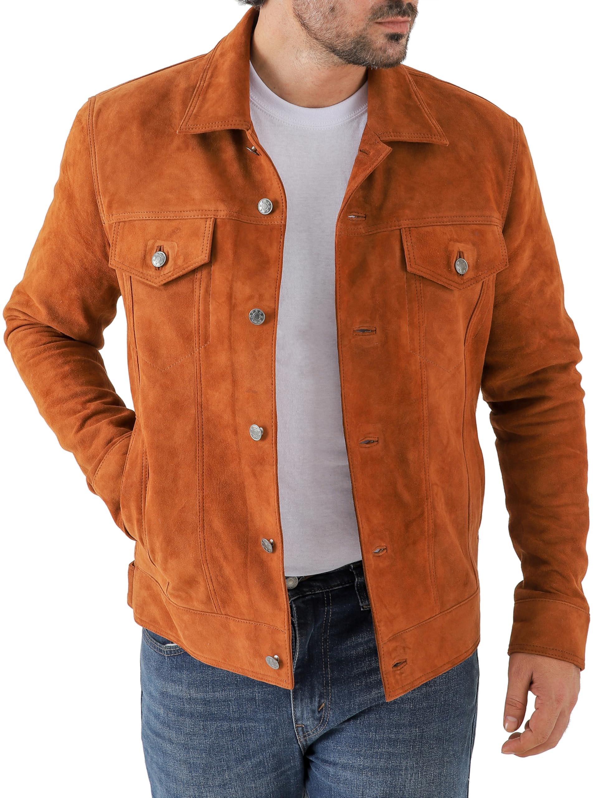 Jild Classic Trucker Fashion Leather Jacket Men - Premium Suede Leather Shirt Style Coat Jacket